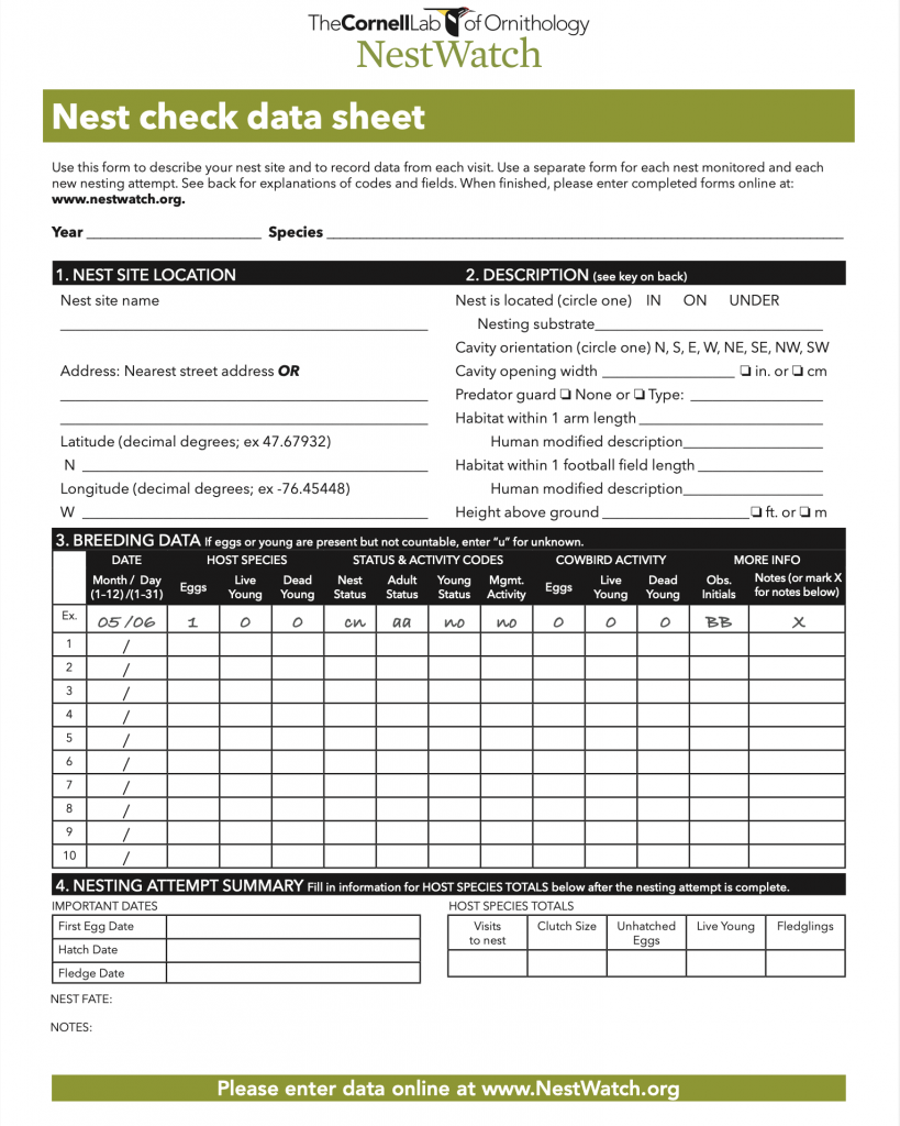 nestwatch data sheet